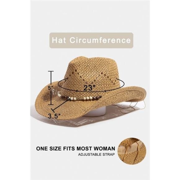 Fame Mixed Beaded Strap Western Fedora Straw Hat - Picture 6 of 6
